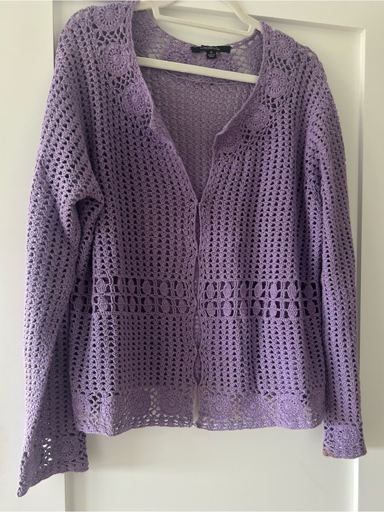 Chadwicks Sweaters - Chadwicks Lavender Crochet Openwork Cardigan